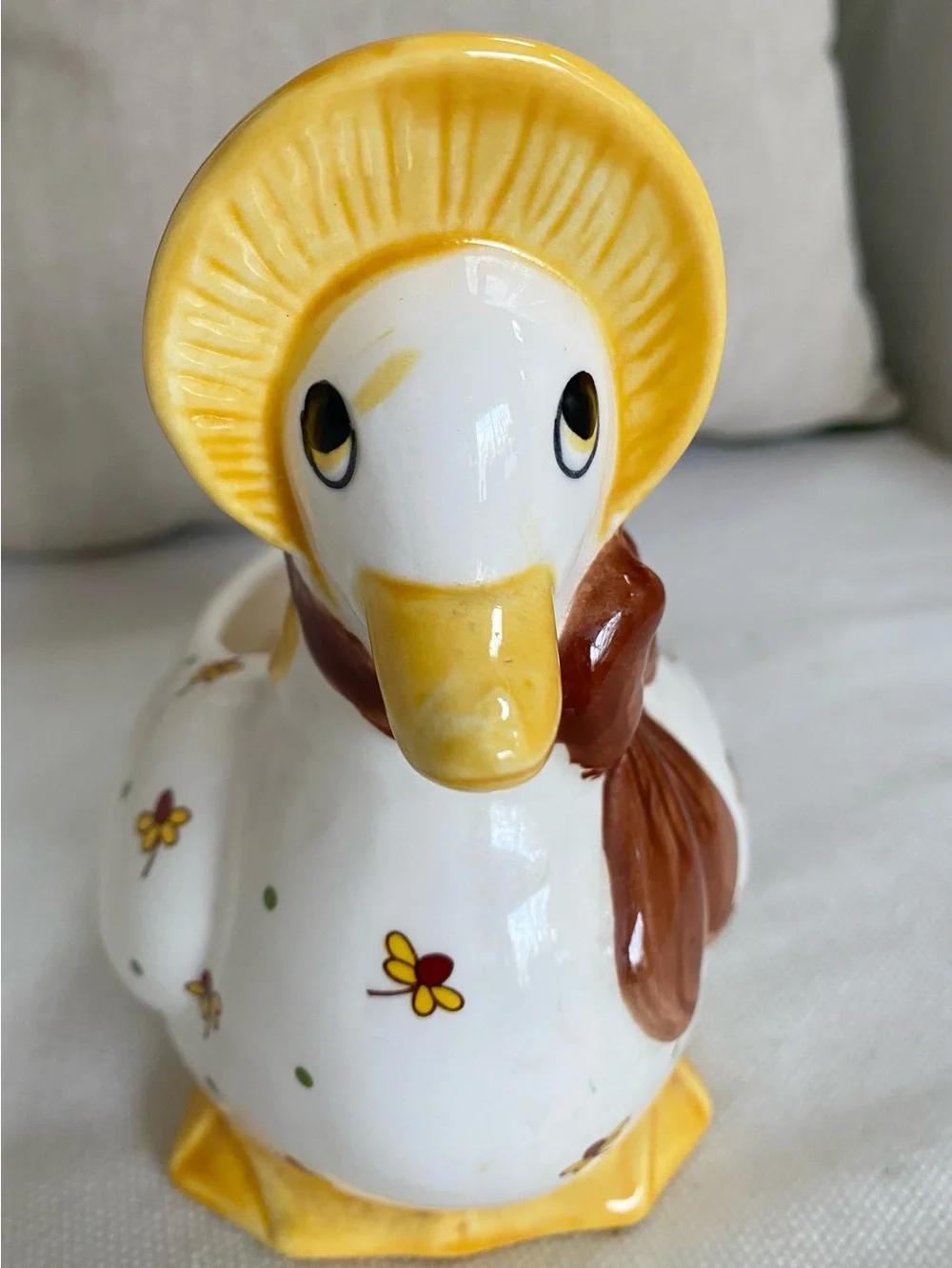 Vtg 70s Josef Originals Country Duck Ceramic Planter Mother Goose Bonnet & Bow
